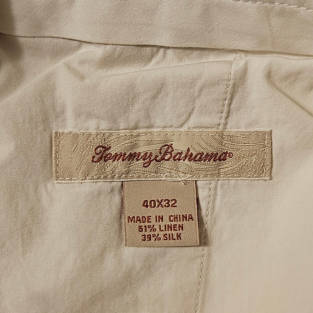 Tommy Bahama Mens 40x32 Linen Silk Blend Pleated Pants Cream Straight Leg - Picture 3 of 5